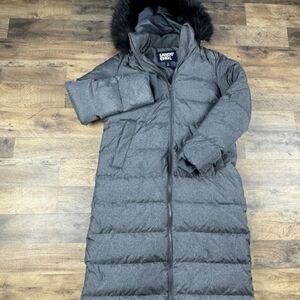 Lands' End Gray Long Puffer Coat with Hood